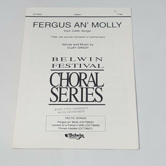 Belwin Celtic Songs Vijay Singh Sheet Music TTBB Fergus An Molly Finnan Haddie - Picture 2 of 4